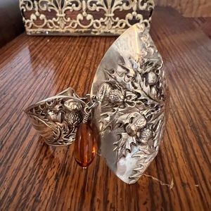 Thistle Sterling  flatware bracelet amber charm & Ring Outlander